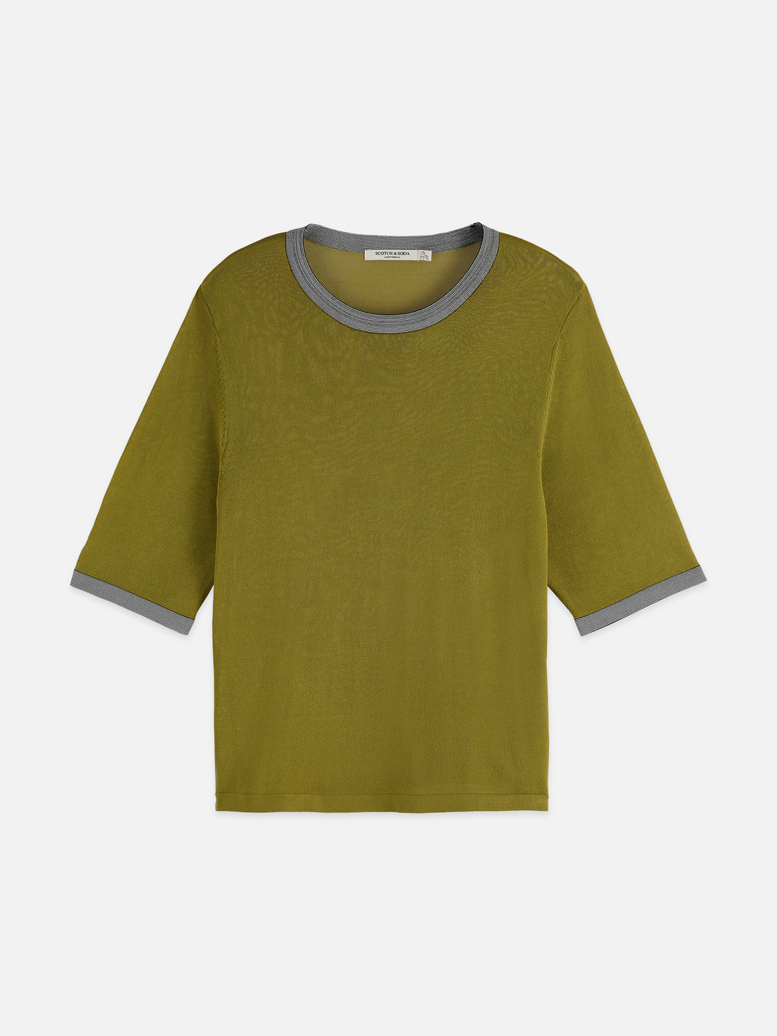 Maison Scotch - Stripe Trim SS Pullover - Green Moss
