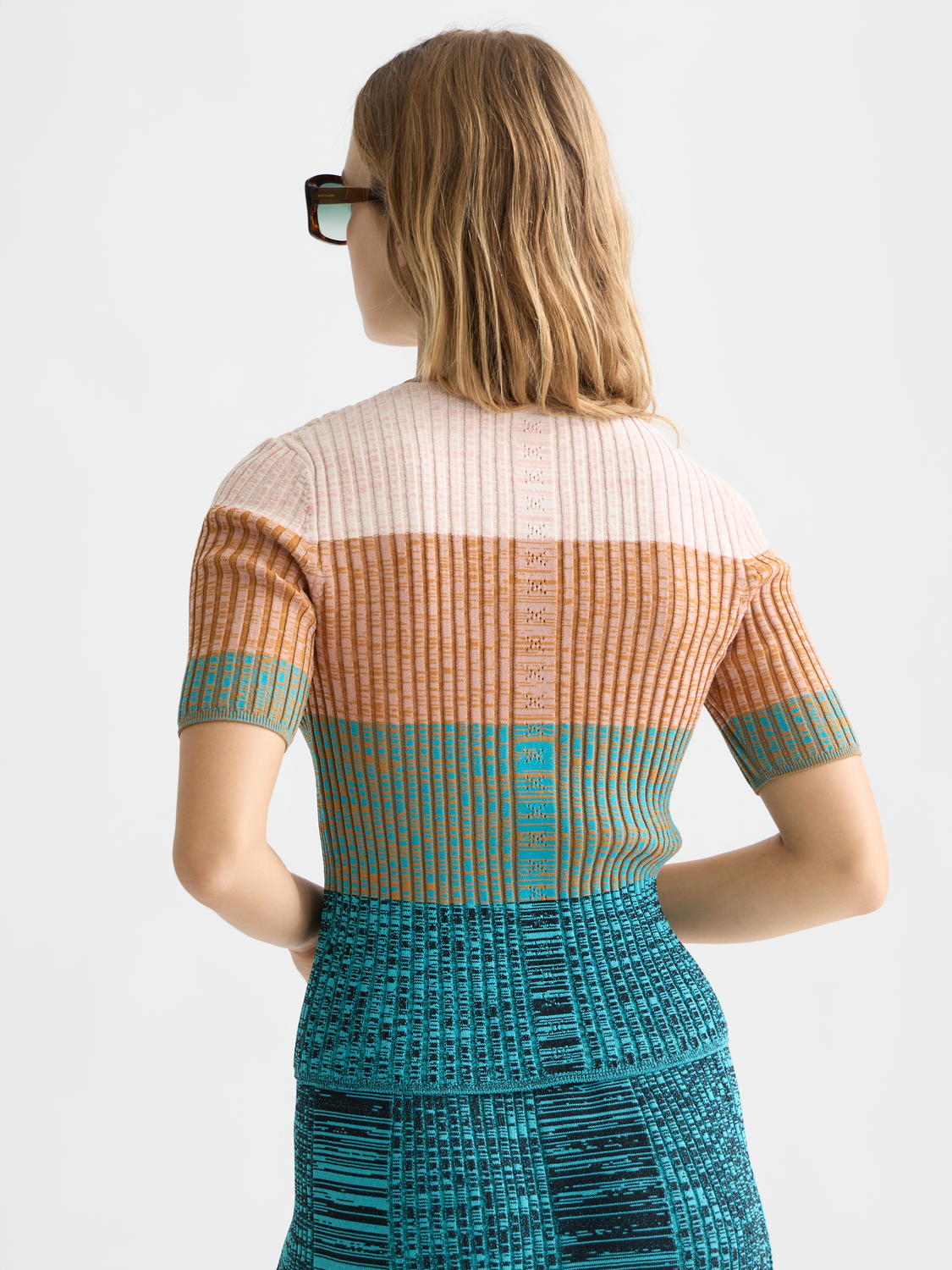 Maison Scotch - Block Stripe Ribbed SS Cardigan - Tahitian Teal