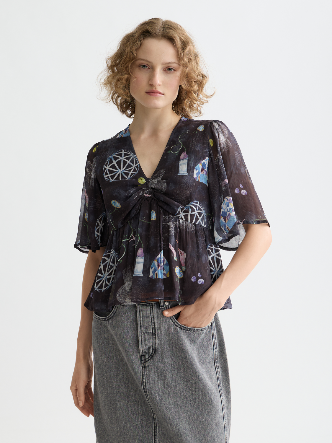 Maison Scotch - Peplum SS Top - Black Mountain