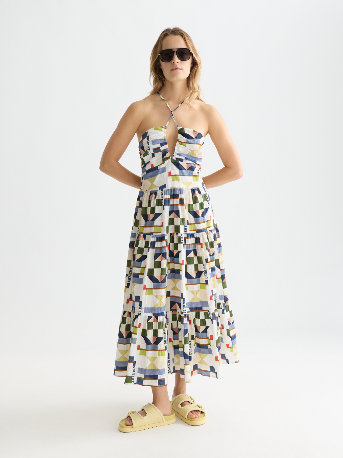 Maison Scotch - Seersucker Keyhole Halter Midi Dress - Patchwork Infinity