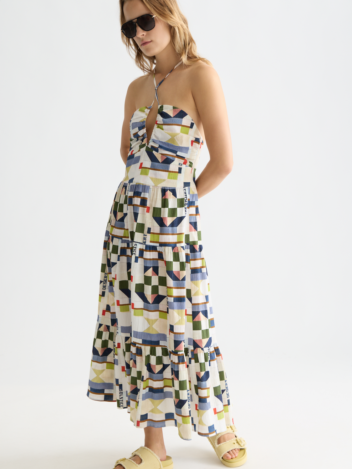 Maison Scotch - Seersucker Keyhole Halter Midi Dress - Patchwork Infinity