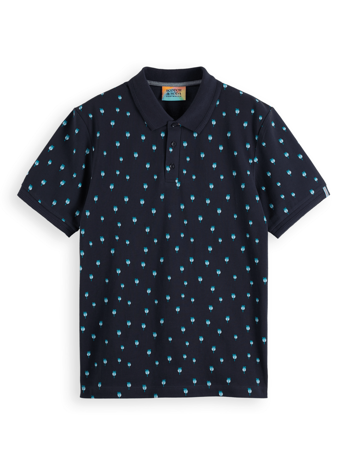 Scotch & Soda - Mini Palm Printed Regular Fit Polo - Navy