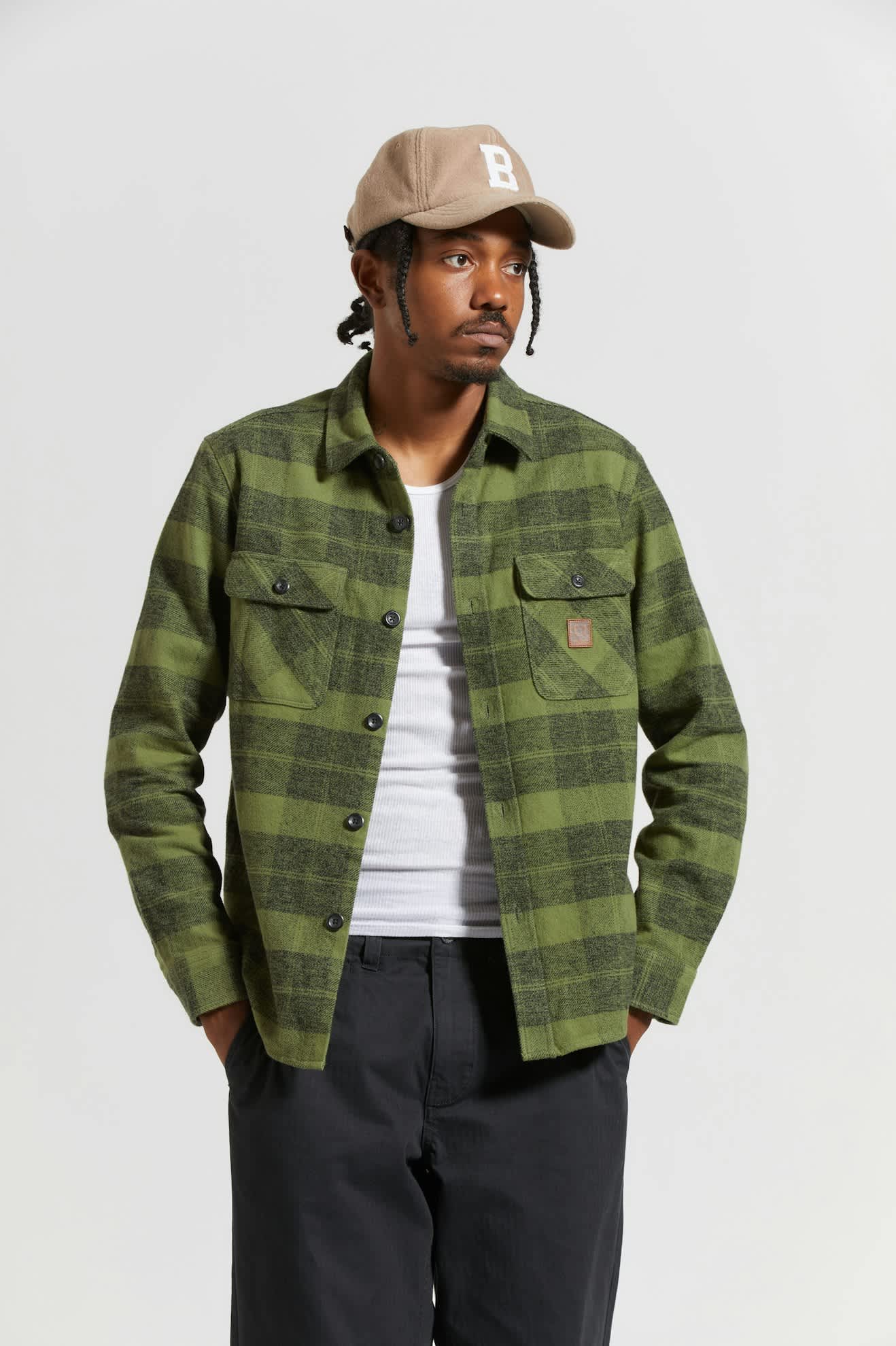 Brixton - Bowery Heavyweight LS Flannel - Cypress Green/Black