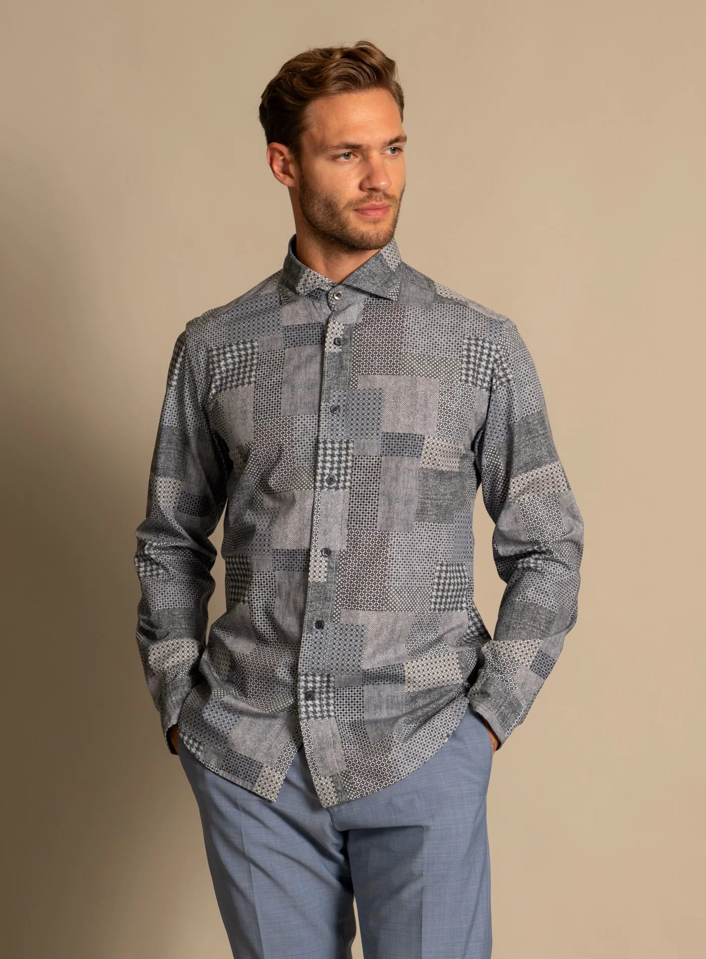 Fil Noir - Giuseppe HBD Shirt - Patchwork Indigo