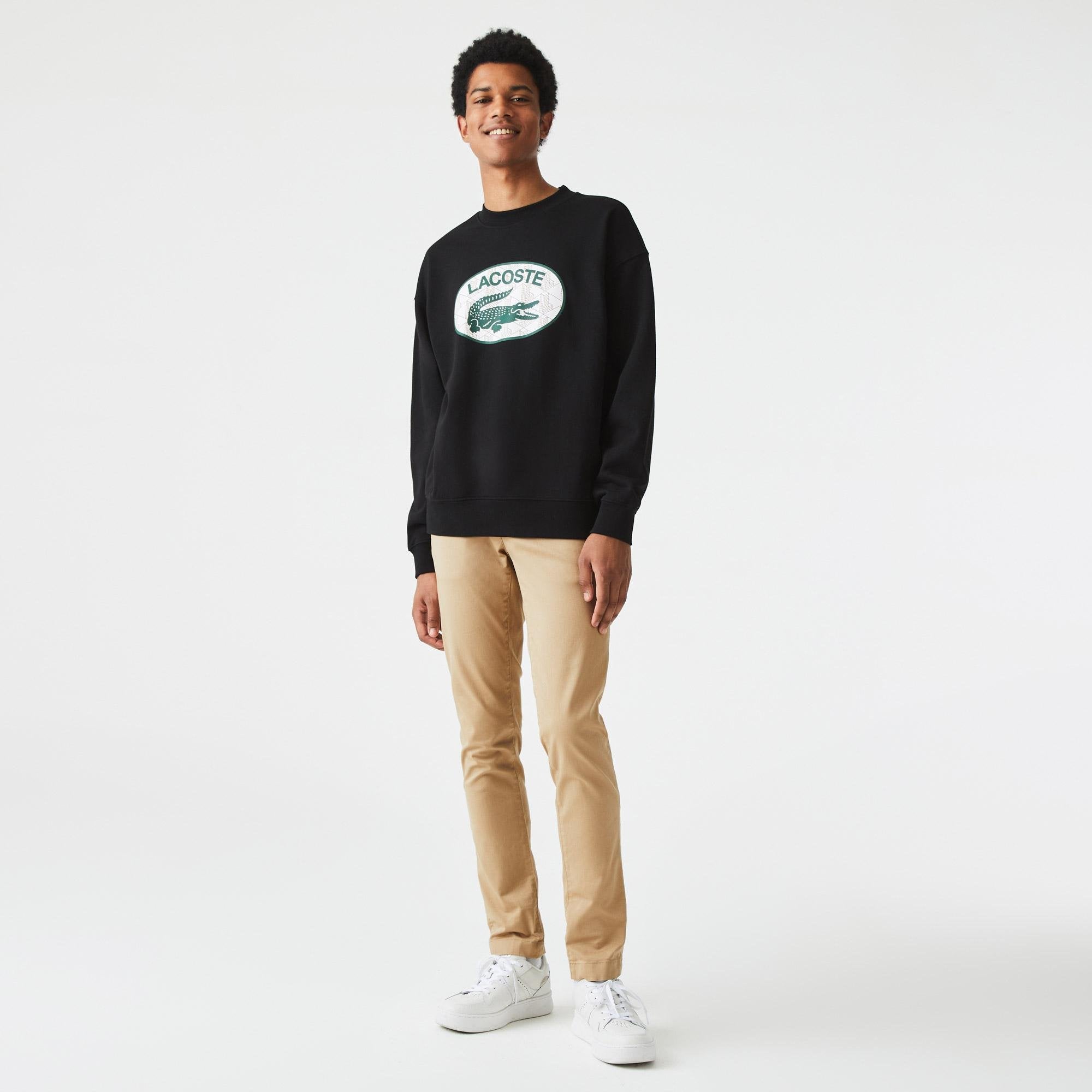 Lacoste - Loose Fit Monogram Print Sweatshirt - Black