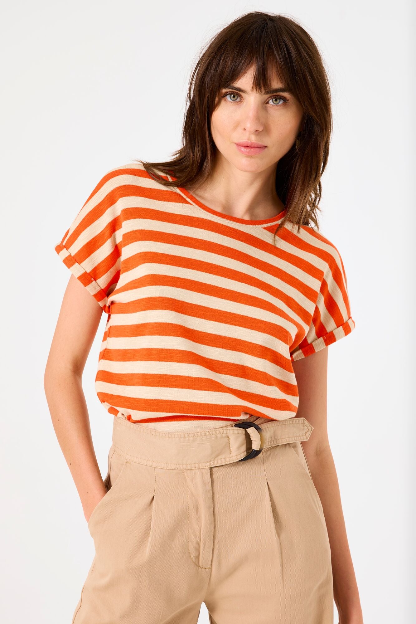 Garcia - Striped Tee - Tangerine Red