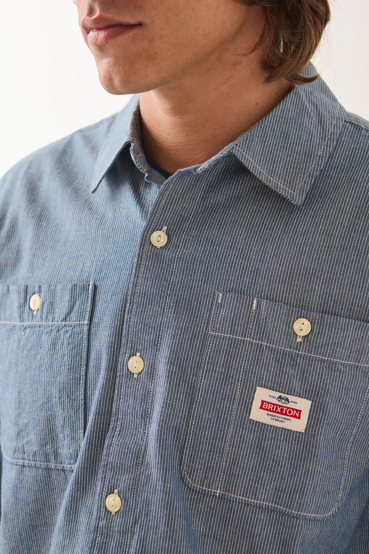 Brixton - Trademark LS Shirt - Blue Chambray Micro Stripe