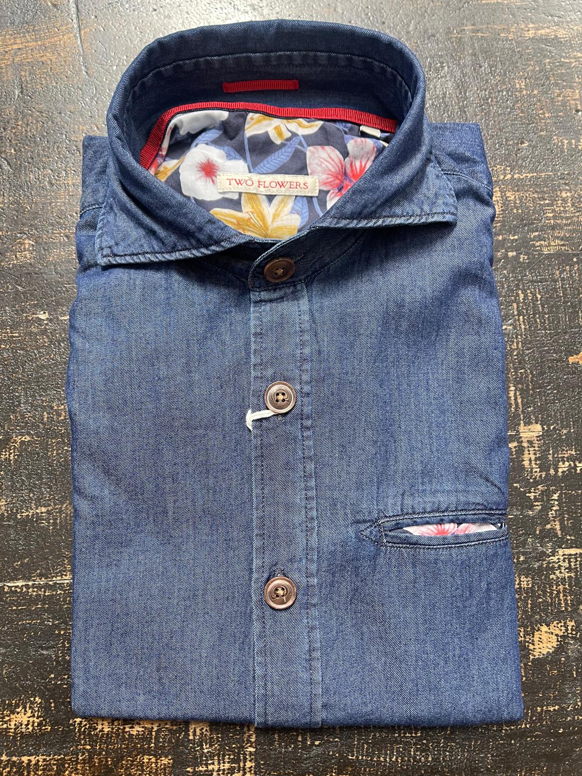 Two Flowers - Oliver HBD LS Shirt - Denim Blue