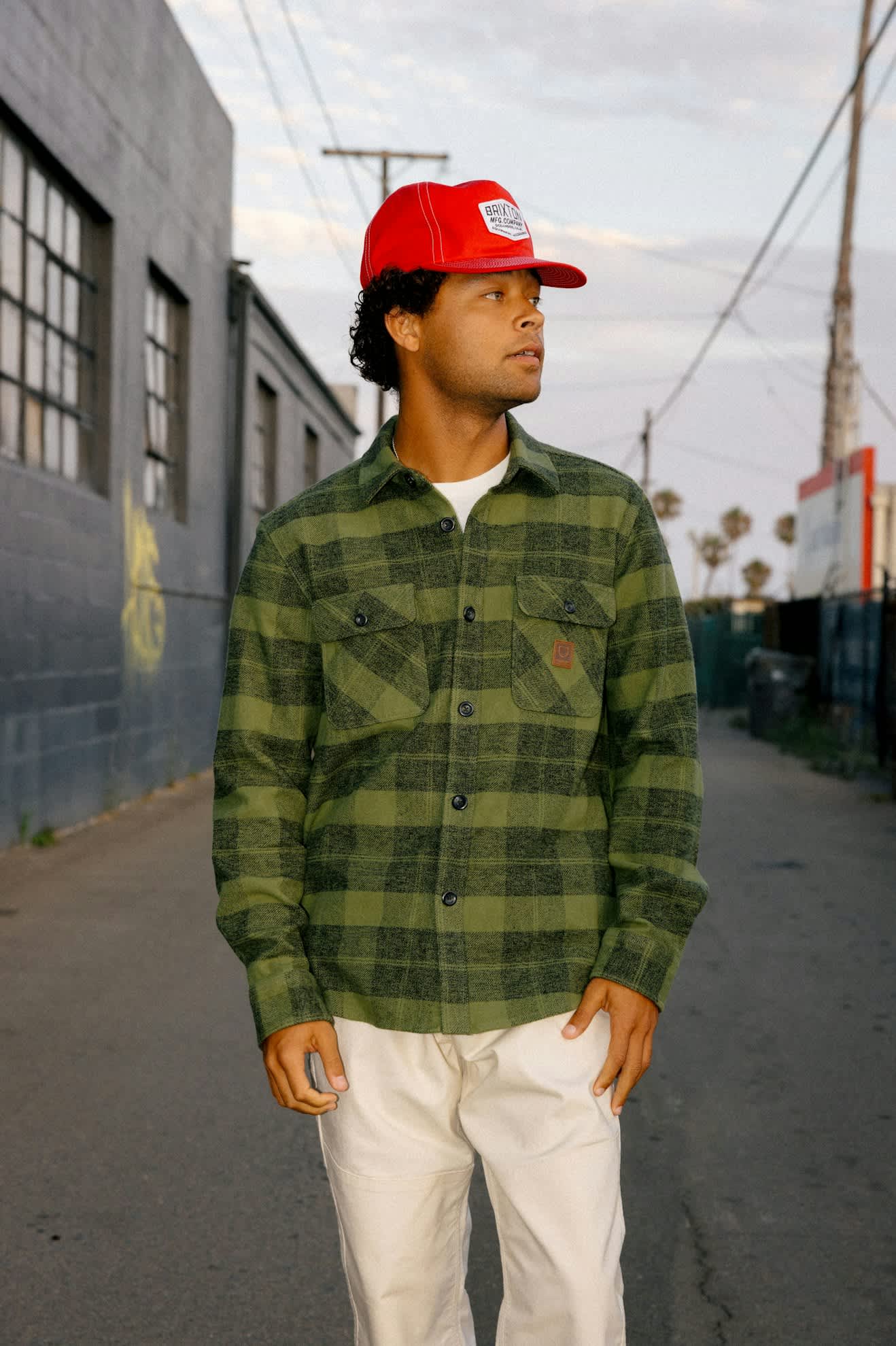 Brixton - Bowery Heavyweight LS Flannel - Cypress Green/Black