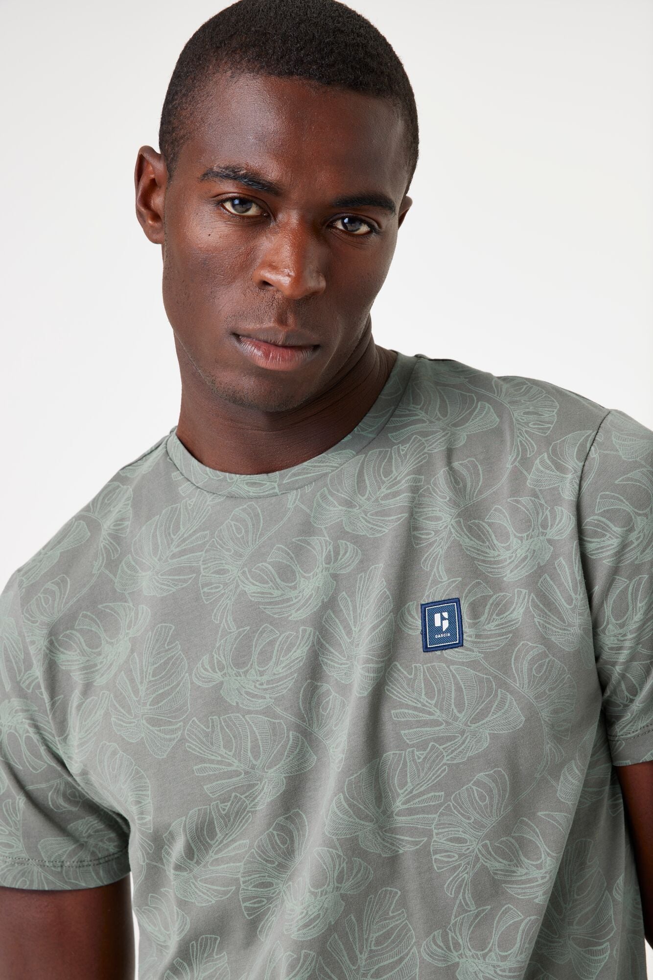 Garcia - Allover Leaf Print Tee - Light Sage