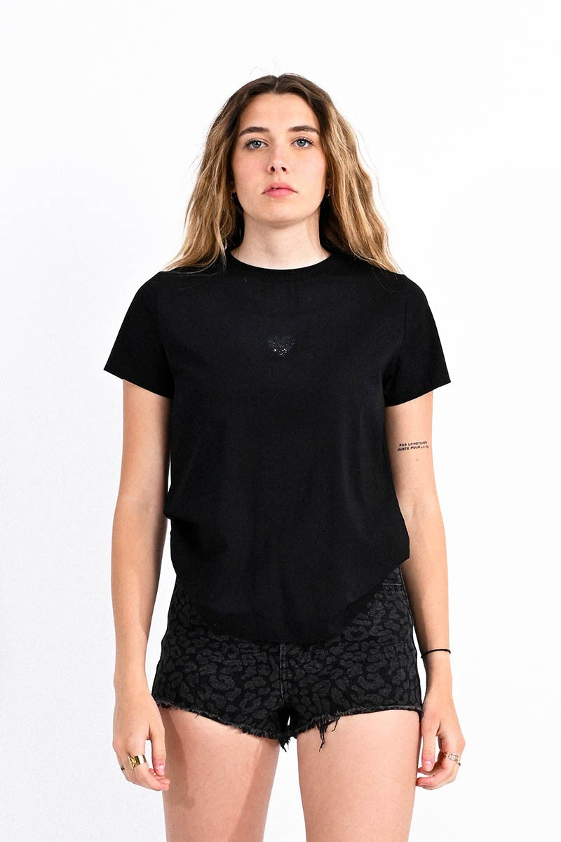 Lili Sidonio - Front Baby Heart Pattern Tee - Black