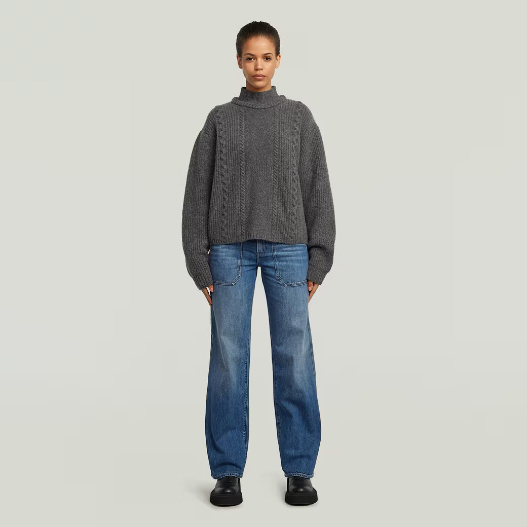 G-Star Raw - Cable Double Collar Knit - Granite Heather