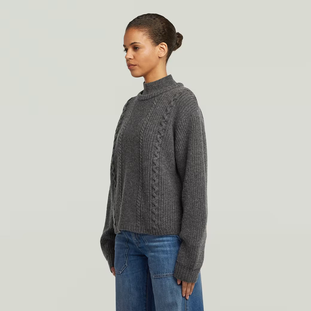 G-Star Raw - Cable Double Collar Knit - Granite Heather