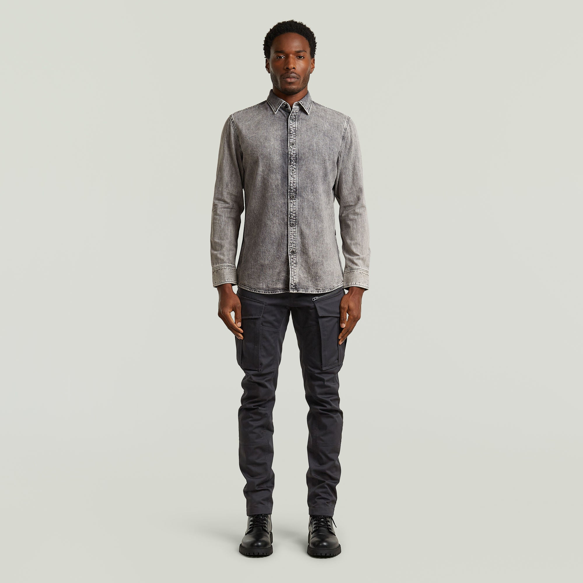 G-Star Raw - Clean Slim LS Shirt - Sun Faded Graphite Grey