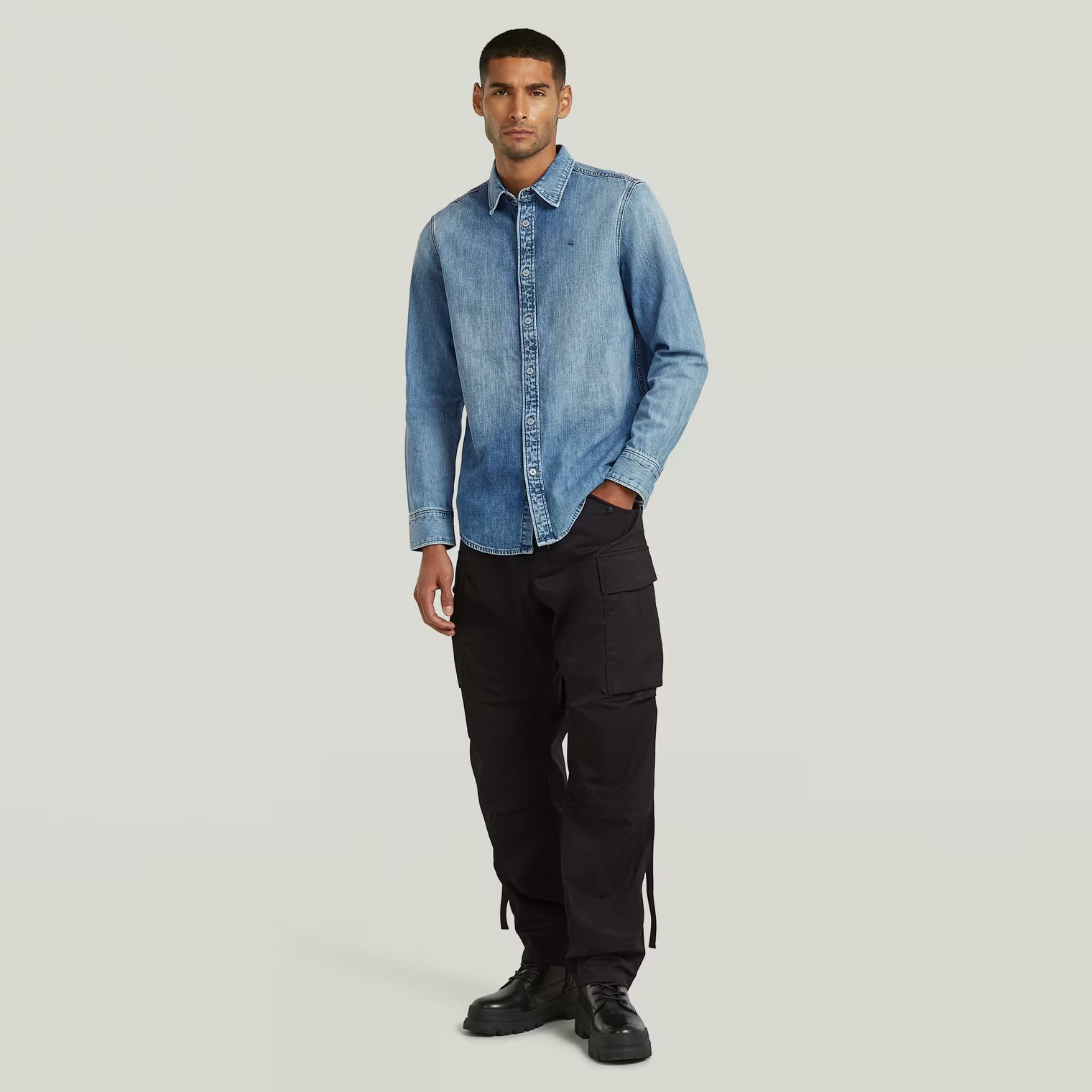 G-Star Raw - Clean Slim LS Shirt - Faded Blue Kyanite