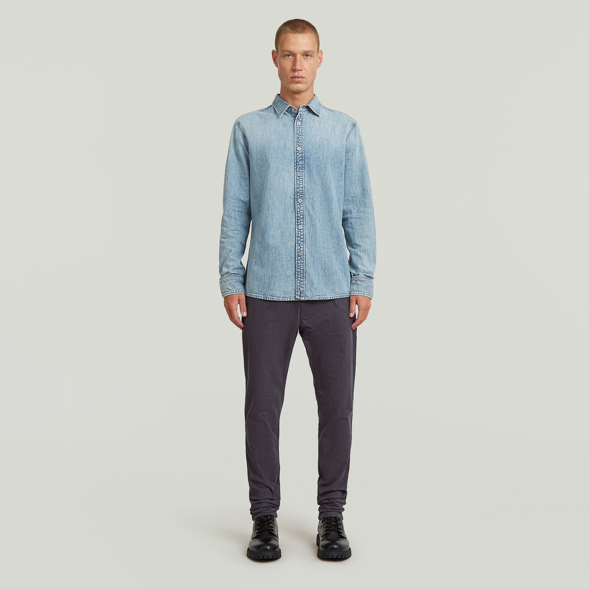 G-Star Raw - Clean Slim LS Shirt - Sun Faded Pacific Blue