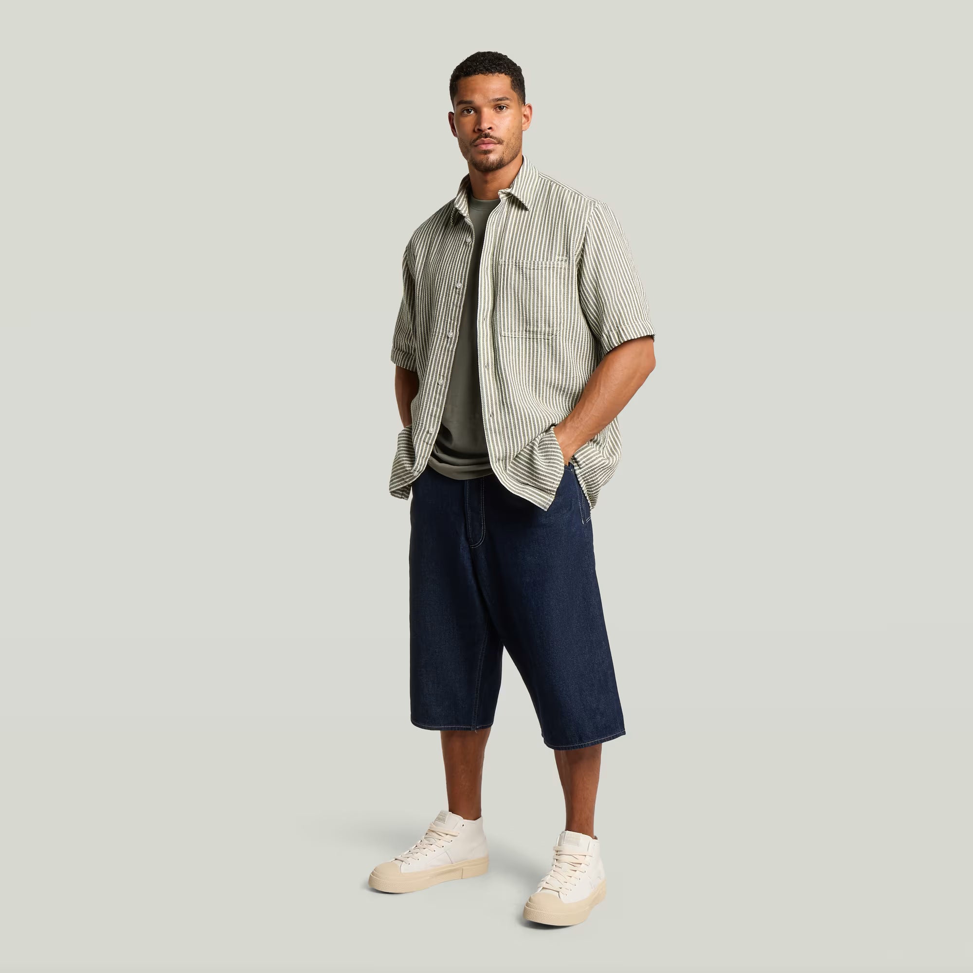G-Star Raw - One Pocket Regular SS Shirt - Dark Nuri Green Wide Stripe