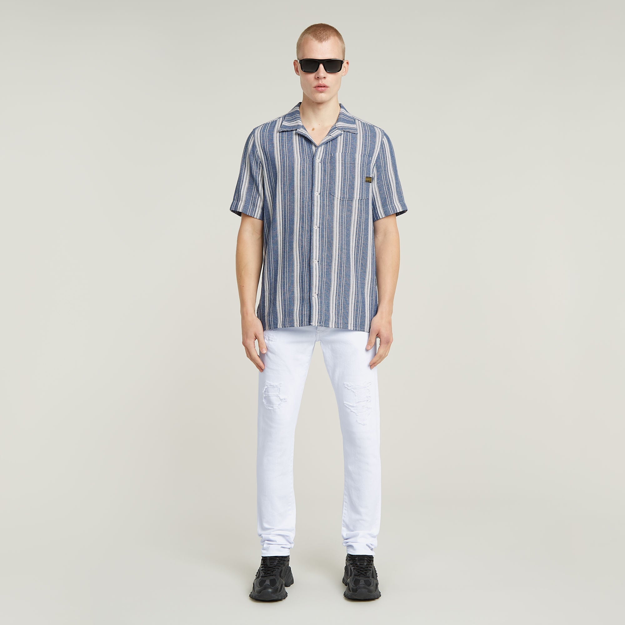 G-Star Raw - One Pocket Regular SS Shirt - Deep Blue Irregular Stripe