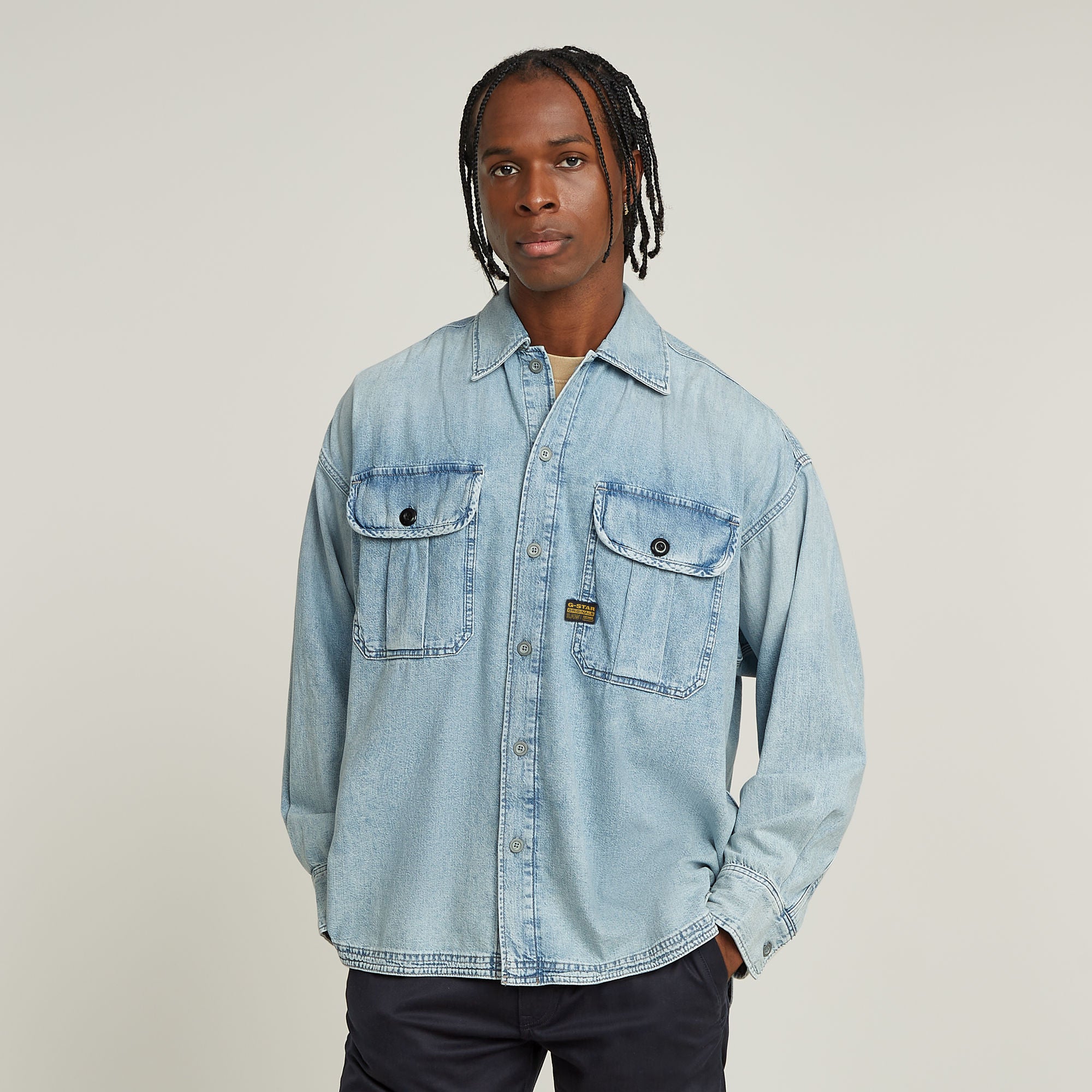 G-Star Raw - Pleated 2-Pocket Boxy LS Shirt - Sun Faded Isles Blue