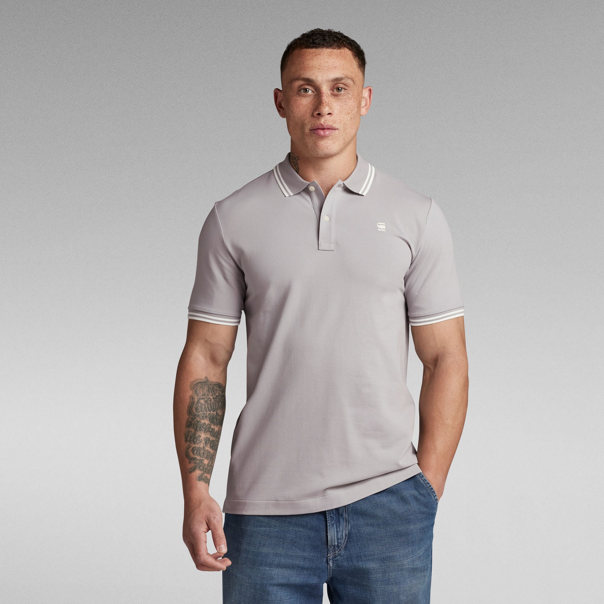 G-Star Raw - Dunda Slim Stripe SS Polo - Grey Alloy