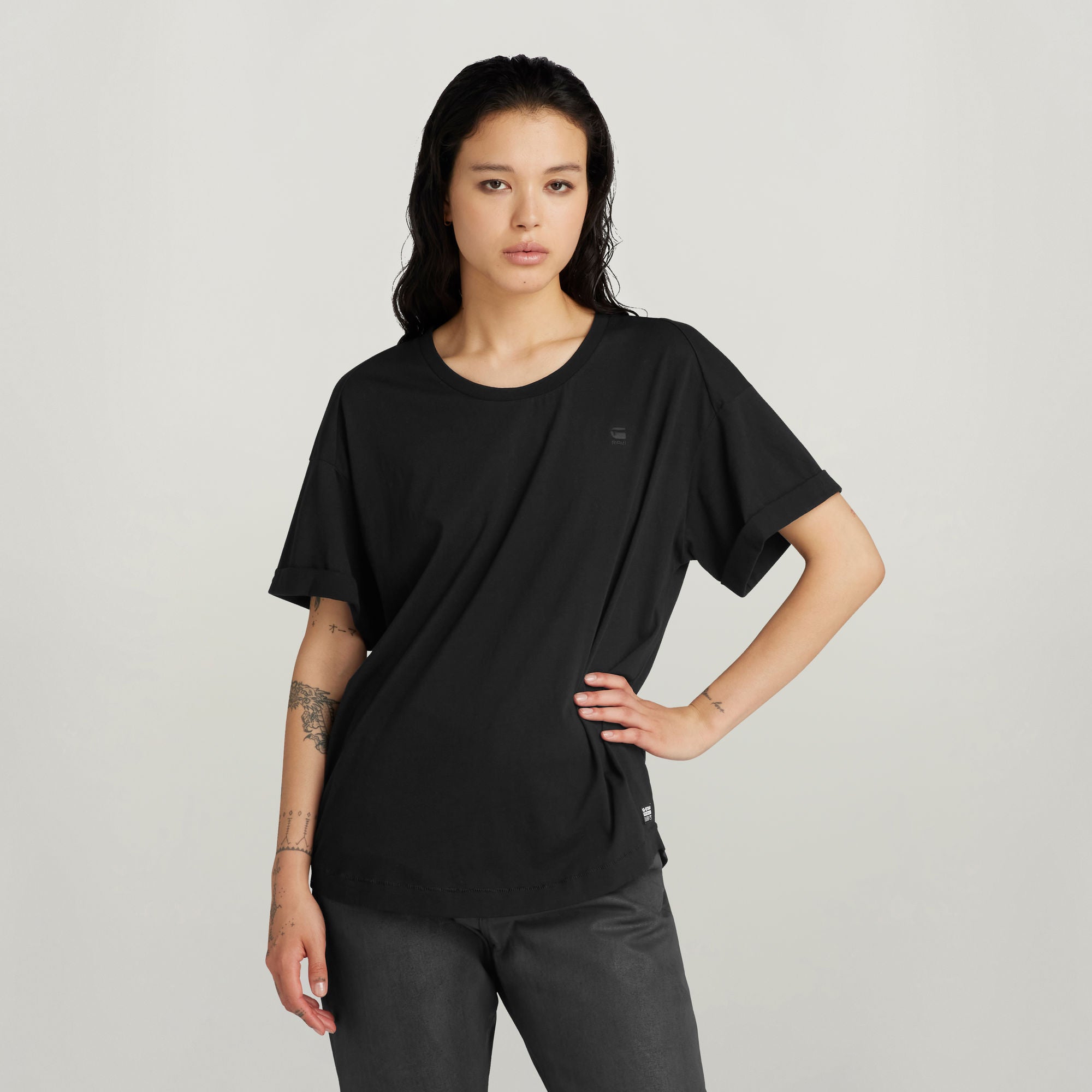 G-Star Raw - Rolled Up Sleeve Boyfriend Top - Dark Black