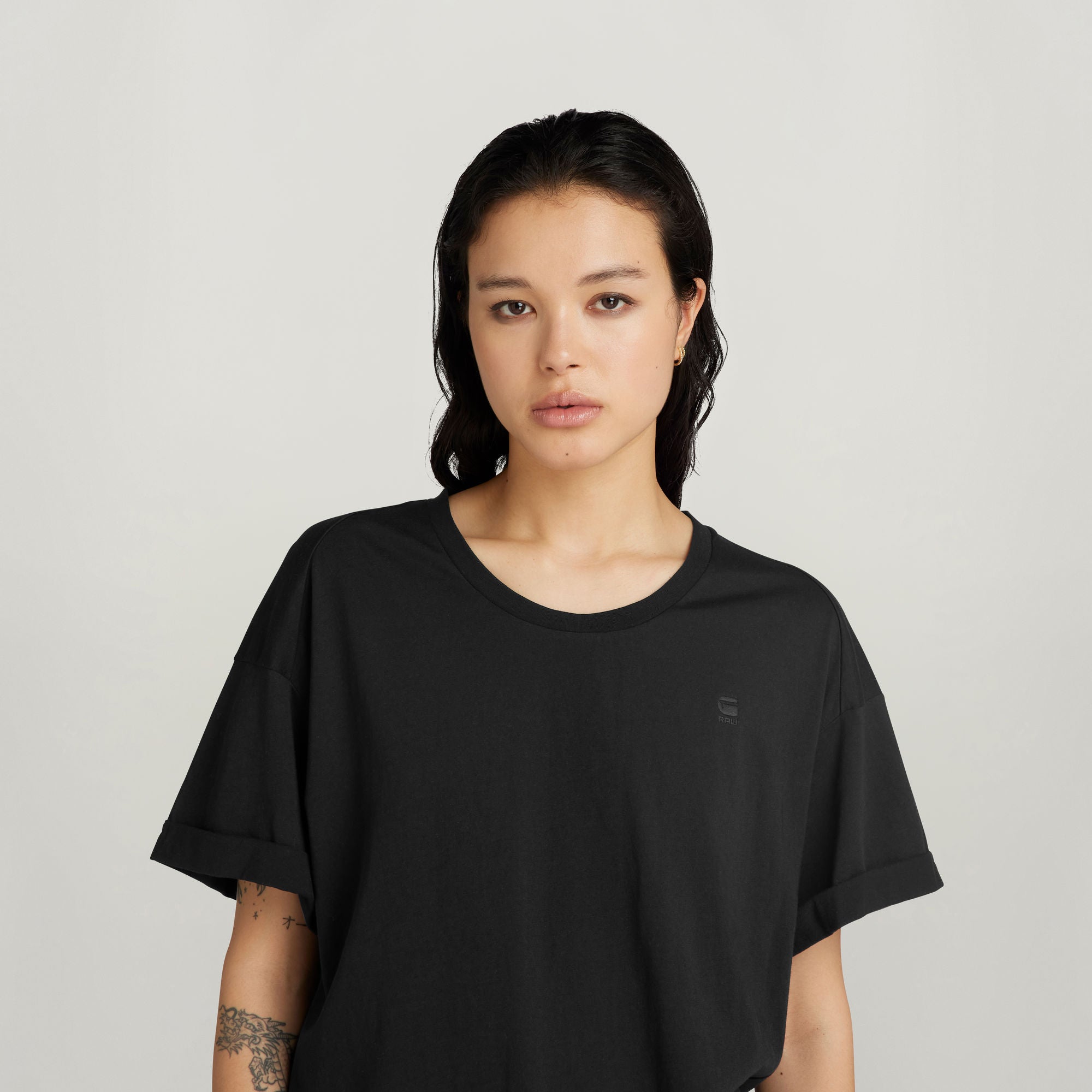 G-Star Raw - Rolled Up Sleeve Boyfriend Top - Dark Black