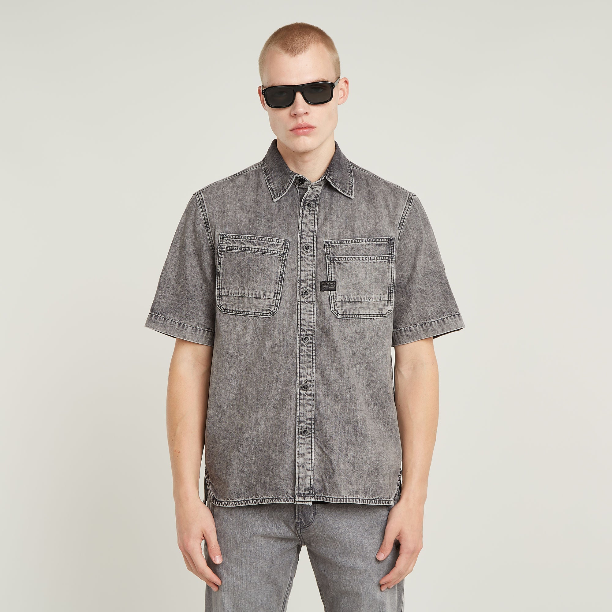 G-Star Raw - Slanted Double Pocket Regular SS Shirt - Sun Faded Graphite Grey