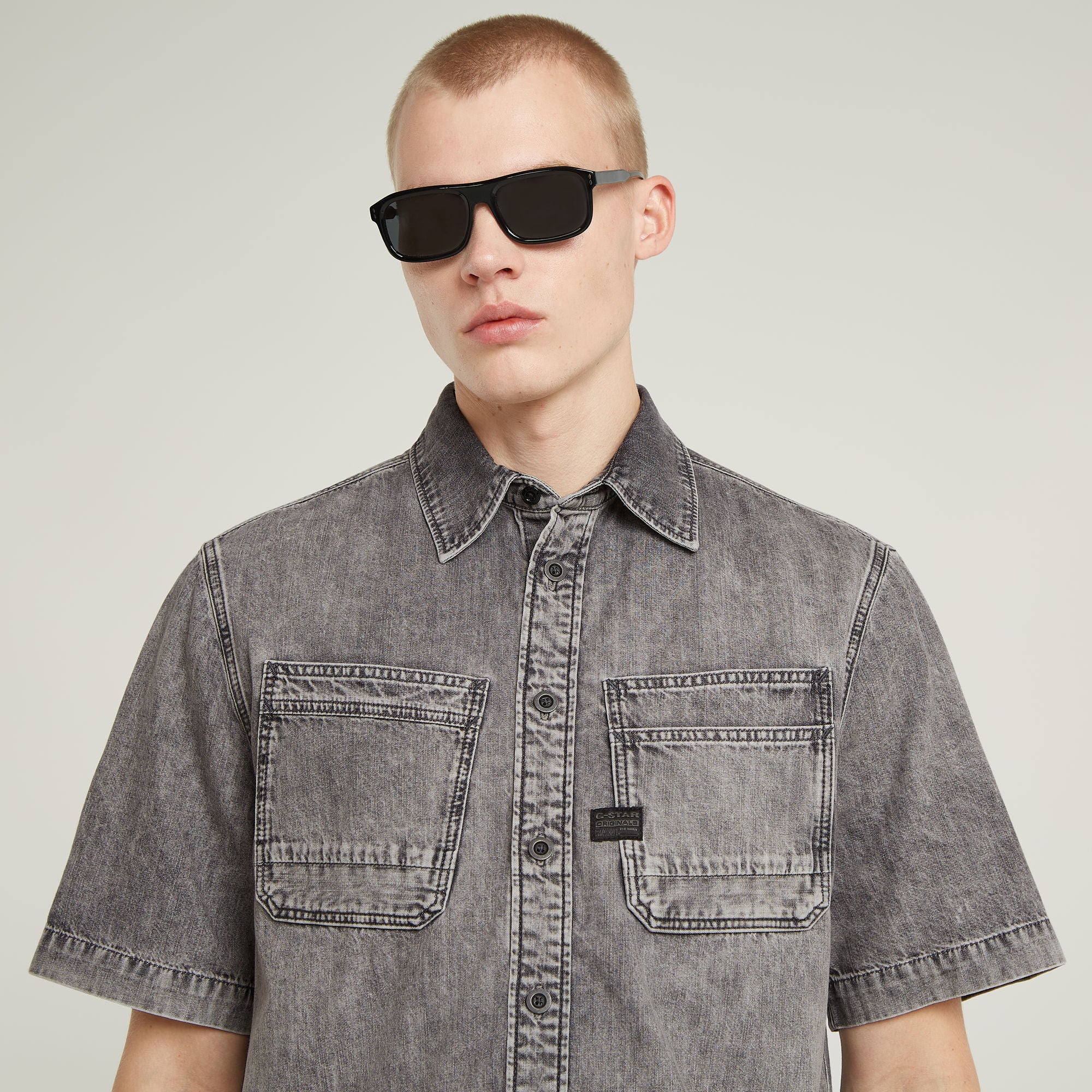 G-Star Raw - Slanted Double Pocket Regular SS Shirt - Sun Faded Graphite Grey