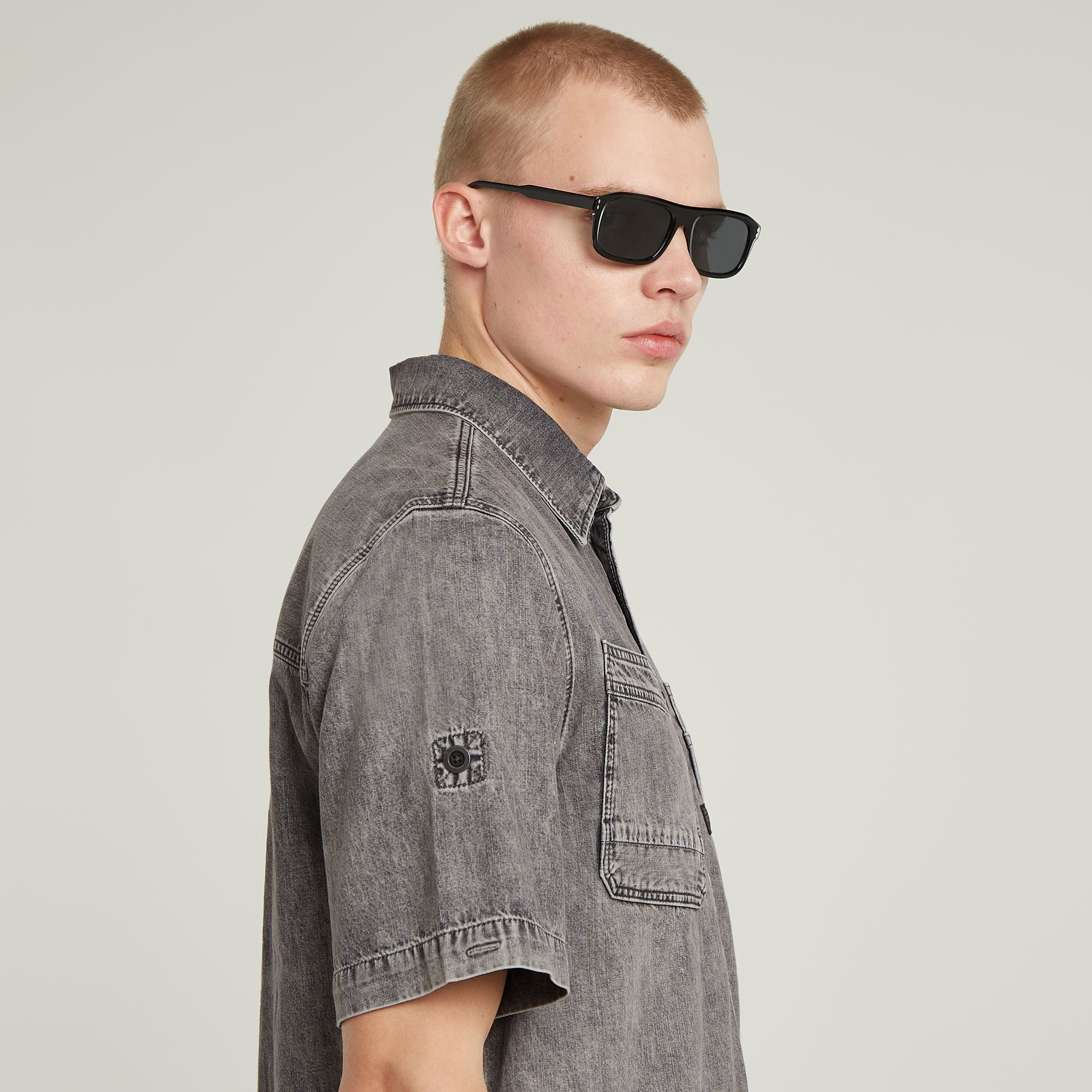 G-Star Raw - Slanted Double Pocket Regular SS Shirt - Sun Faded Graphite Grey