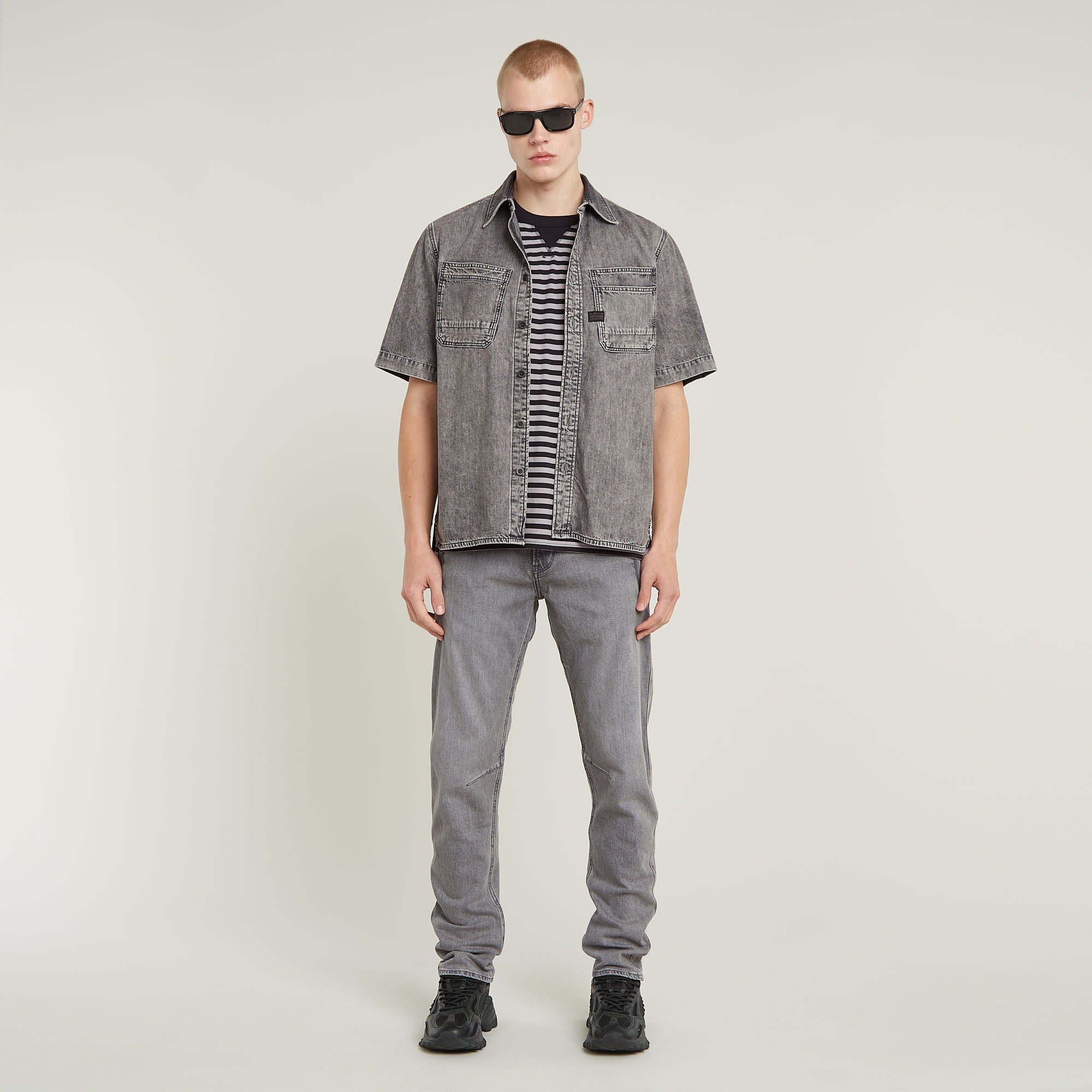 G-Star Raw - Slanted Double Pocket Regular SS Shirt - Sun Faded Graphite Grey