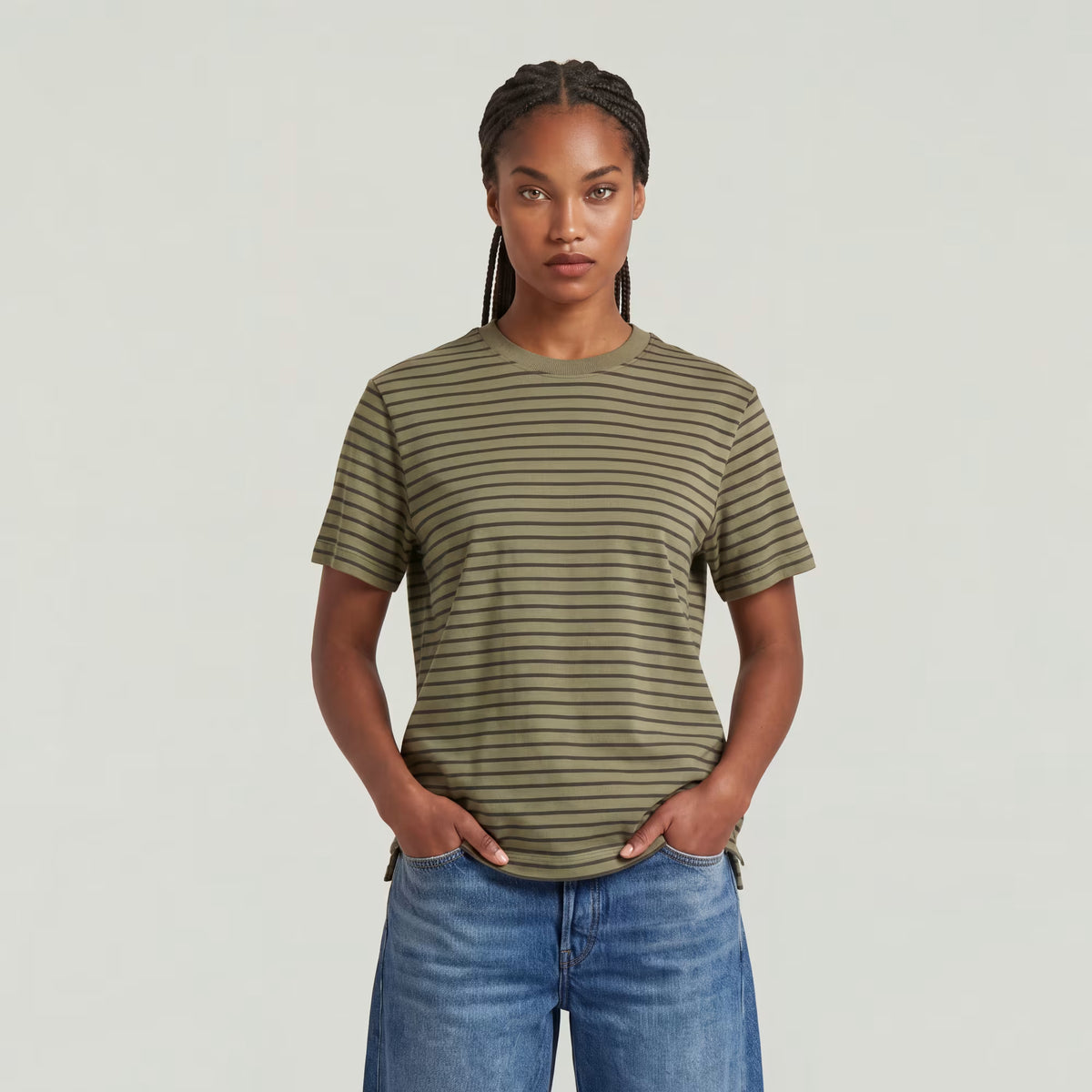G-Star Raw - Unit Stripe R Tee - Dark Khaki/Asfalt Stripe