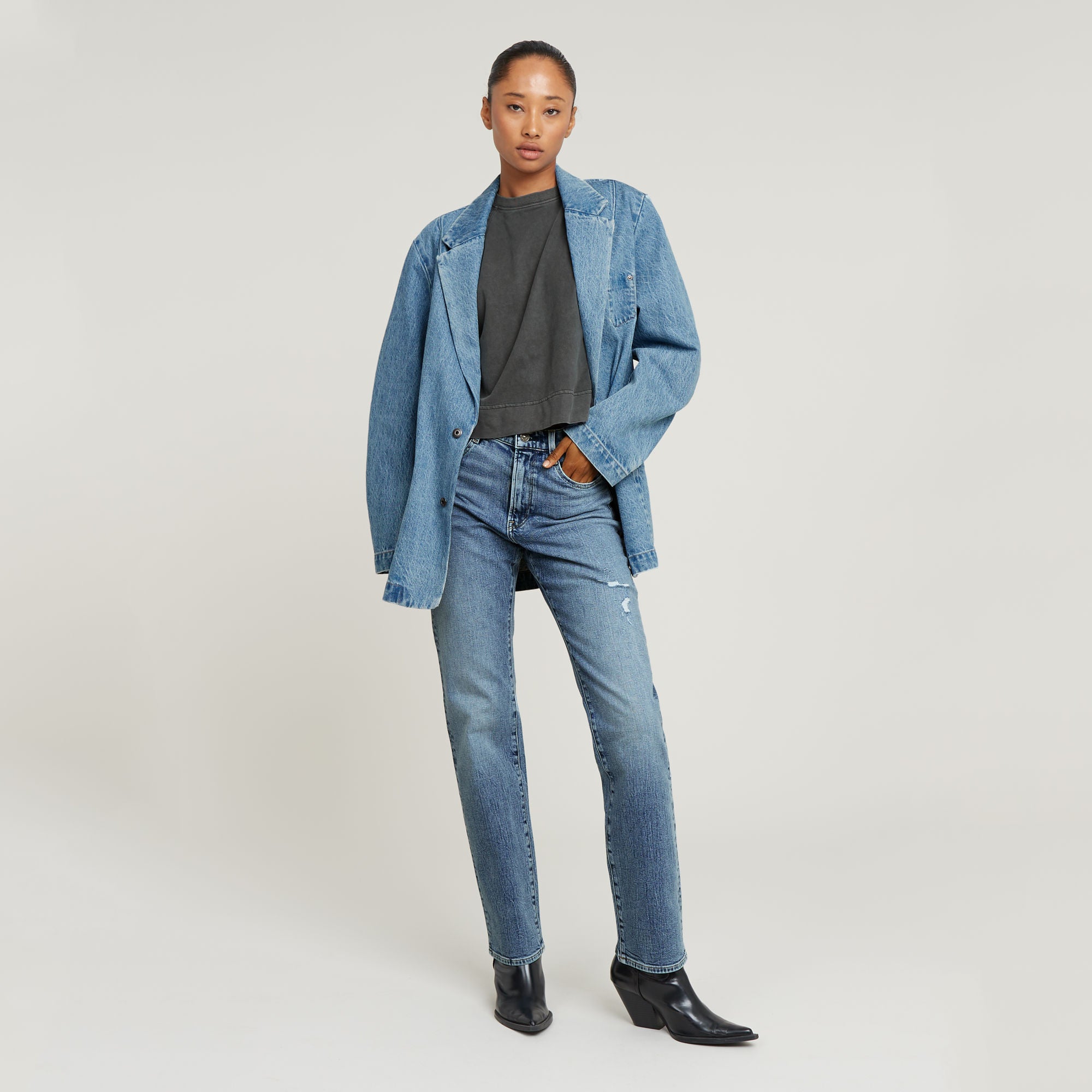 G-Star Raw - Viktoria High Straight Jean - Faded Sea Point Blue Destroyed