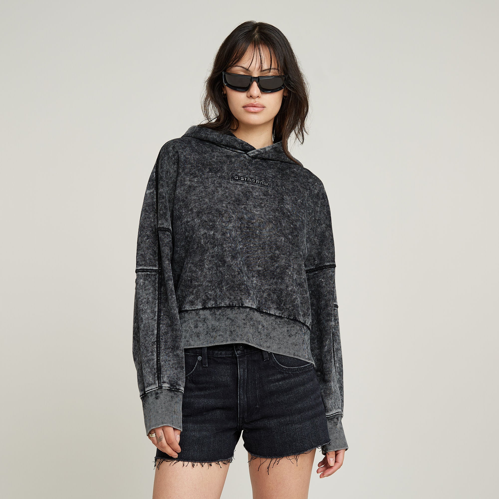 G-Star Raw - Washed Embossed Oversized Hoodie - Dark Black Marble GD