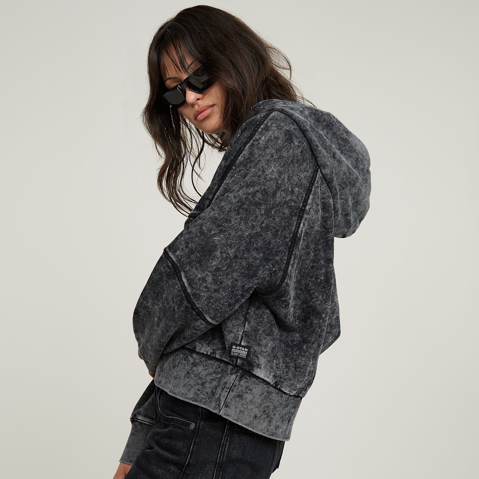 G-Star Raw - Washed Embossed Oversized Hoodie - Dark Black Marble GD