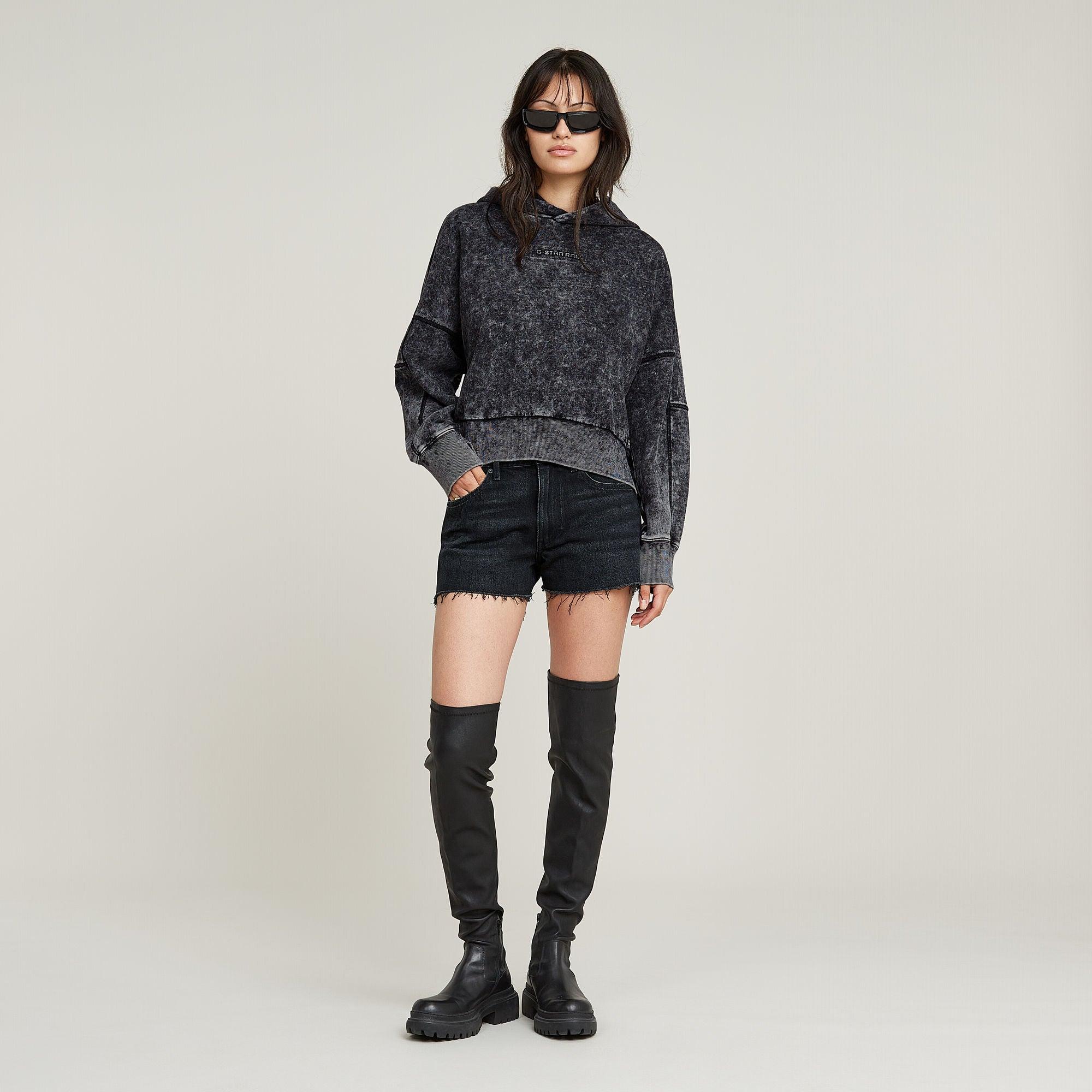 G-Star Raw - Washed Embossed Oversized Hoodie - Dark Black Marble GD