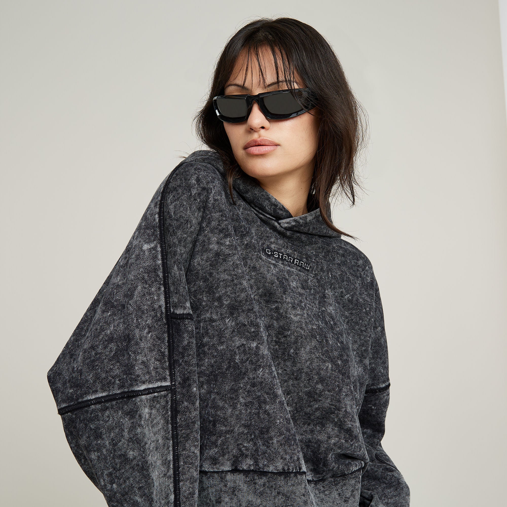 G-Star Raw - Washed Embossed Oversized Hoodie - Dark Black Marble GD