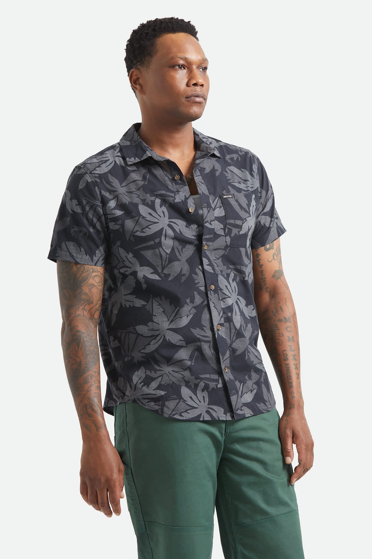 Brixton - Charter Print SS Shirt - Black/Trooper/Future Grey Palm