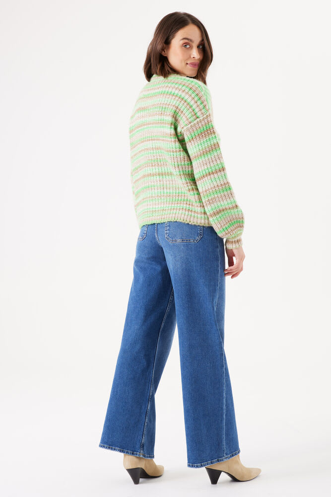 Garcia - Stripe Knit Cardigan - Golden Brown/Seafoam