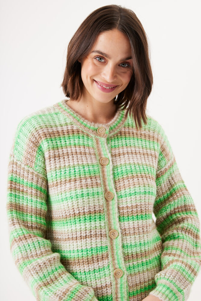 Garcia - Stripe Knit Cardigan - Golden Brown/Seafoam