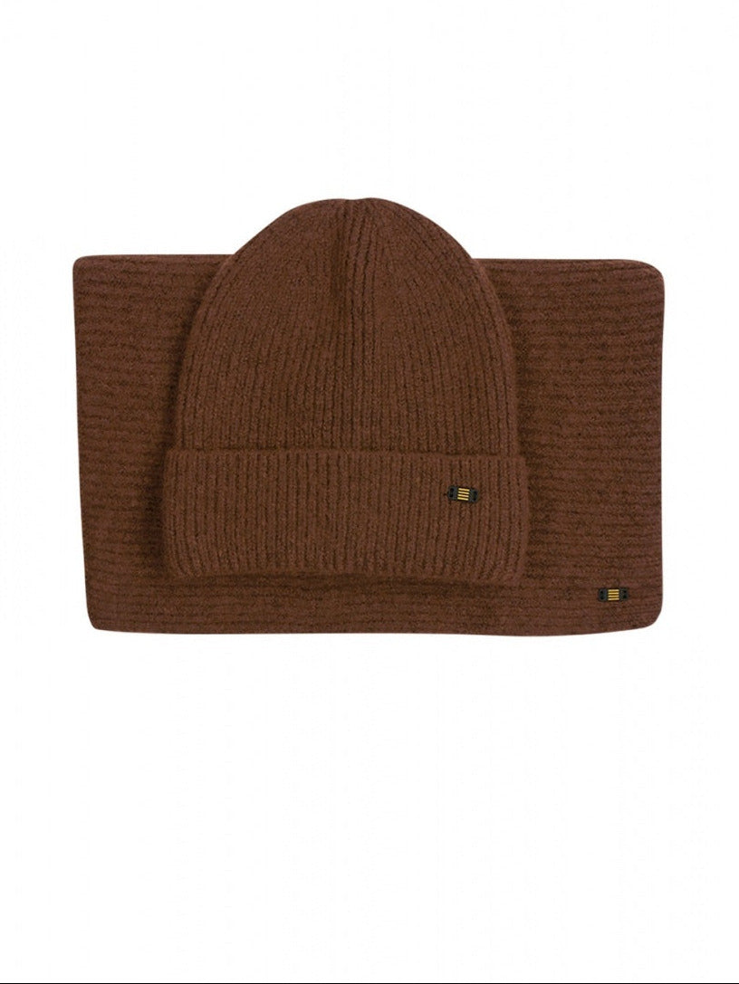 No Excess - Beanie And Scarf Rib Knit Set - Terra