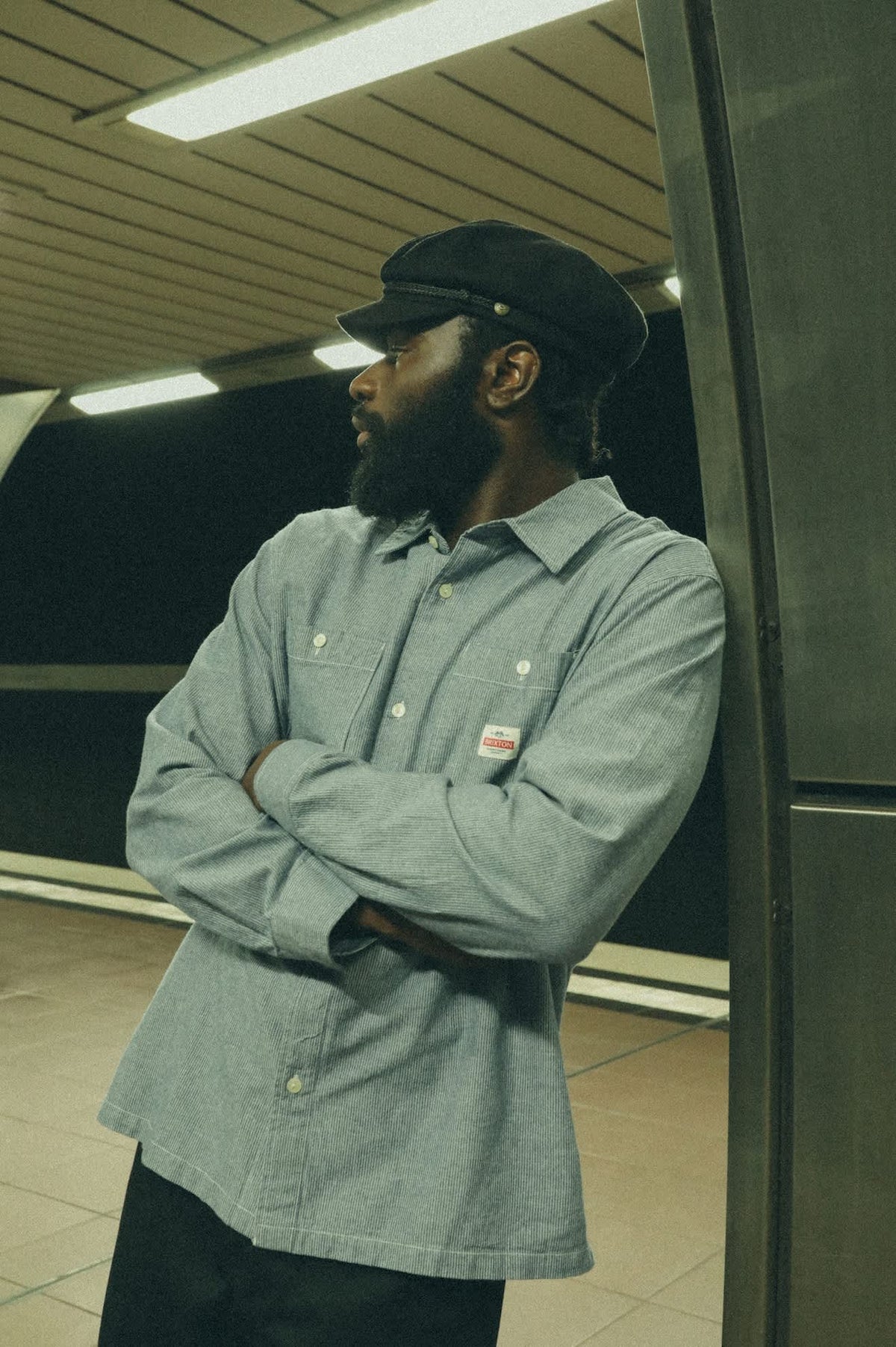 Brixton - Trademark LS Shirt - Blue Chambray Micro Stripe