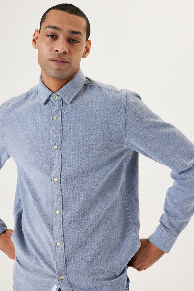 Garcia - Herringbone LS Shirt - Stone Blue