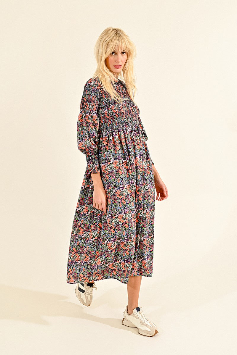 Lili Sidonio - Smocked Floral LS Dress - Multico Ozzy