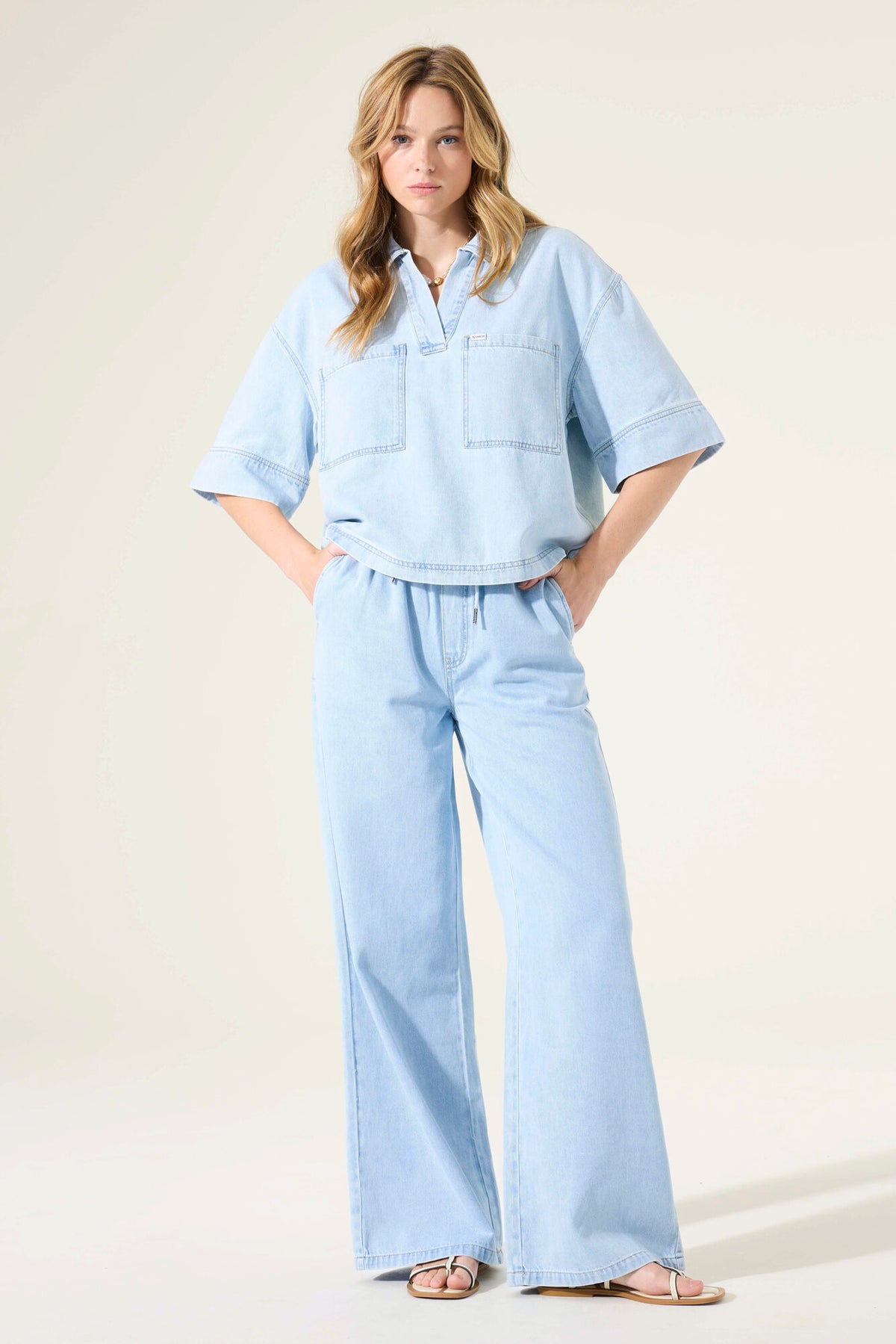 Garcia - Drawstring Wide Leg Denim Pant - Light Used