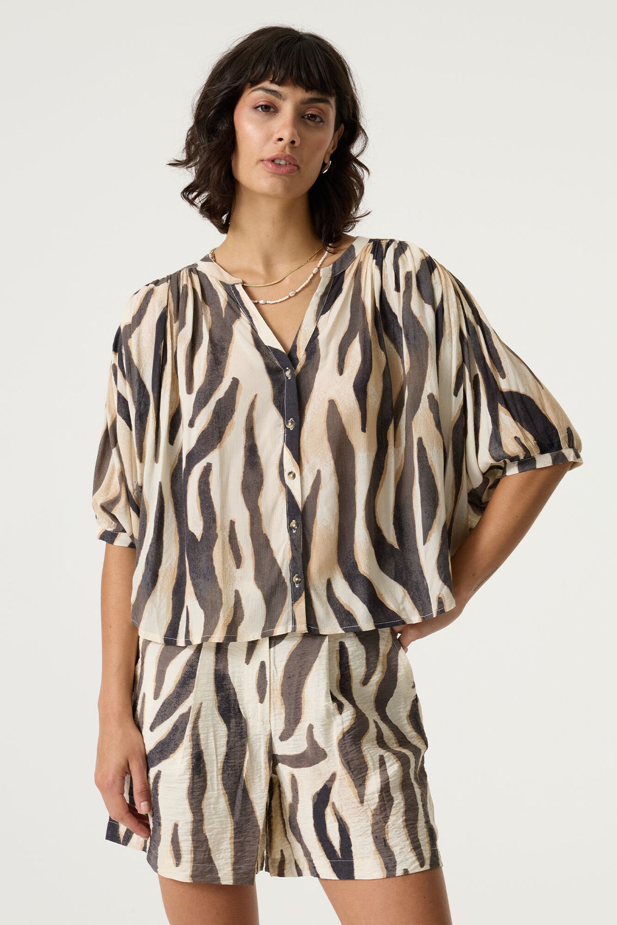 Garcia - Tiger Print SS Blouse - Turtledove
