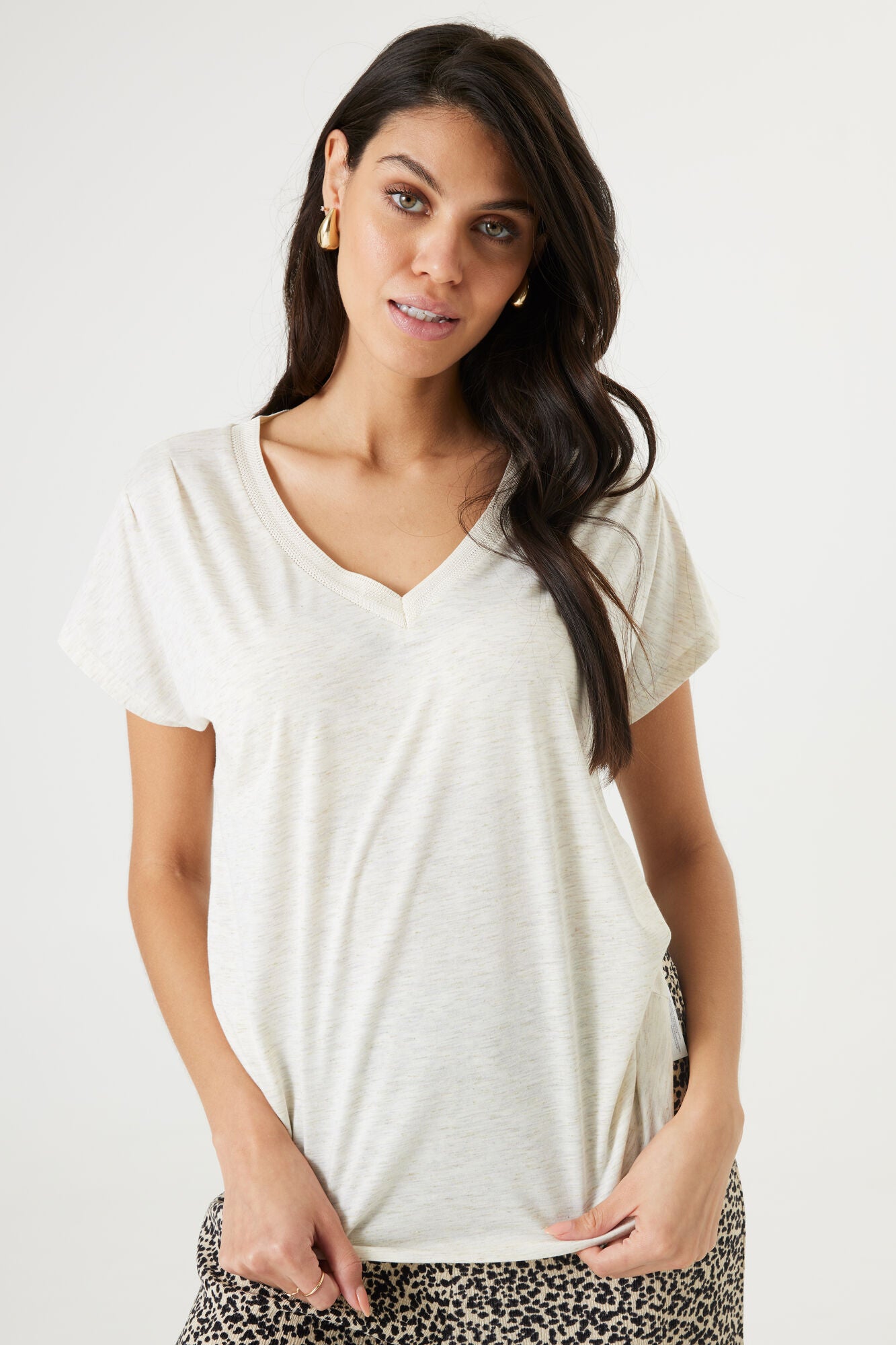 Garcia - Glitter V-Neck SS Tee - Sand Melee