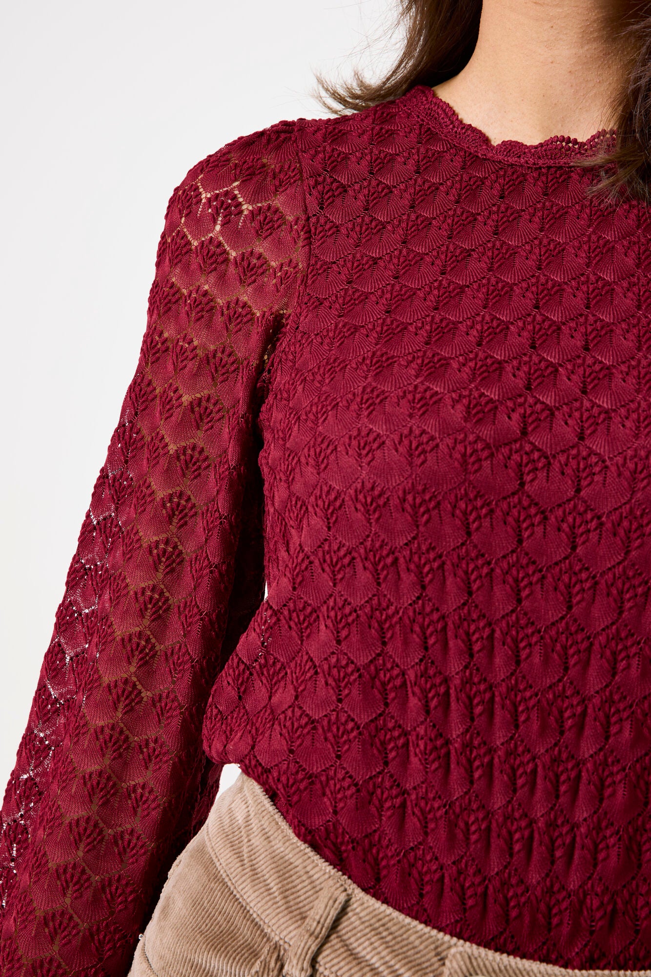 Garcia - Lined Lacy LS Top - Cabernet