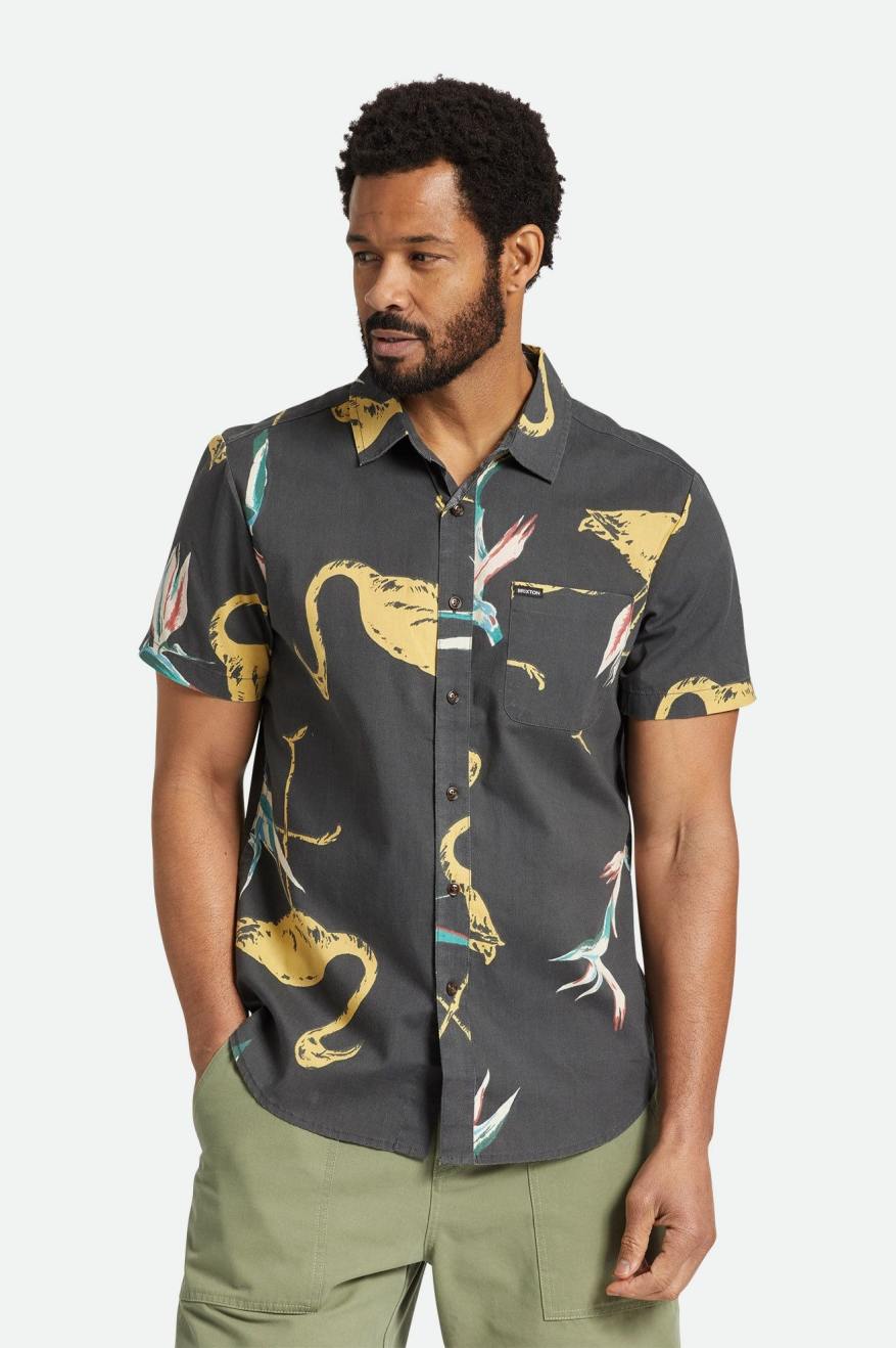 Brixton - Charter Print SS Woven Shirt - Black/Straw/Coral Pink