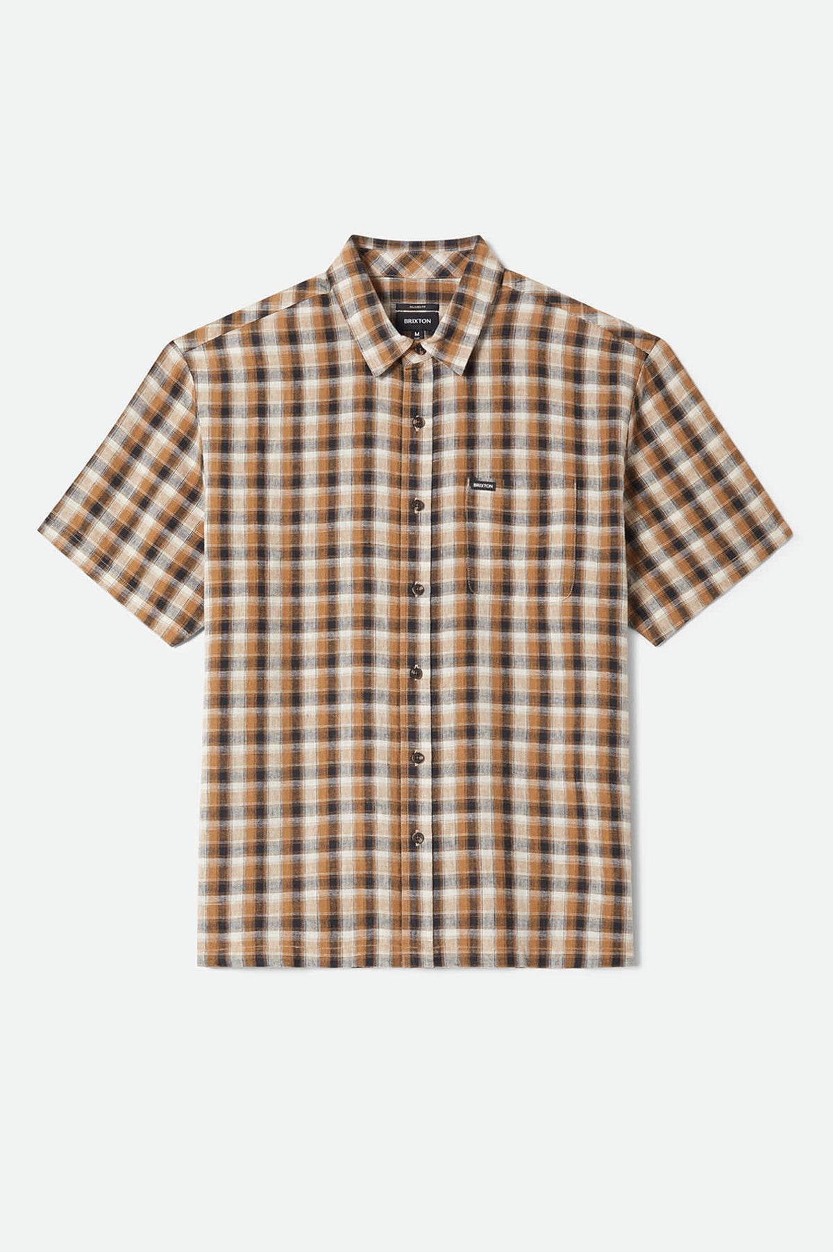Brixton - Cru Linen Blend Plaid SS Shirt - Black/Tobacco Plaid