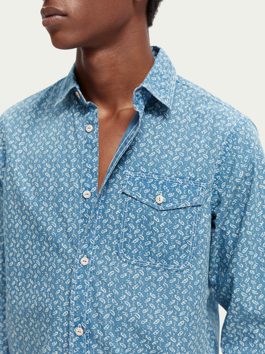 Scotch & Soda - Regular Fit Printed Poplin Shirt - Blue